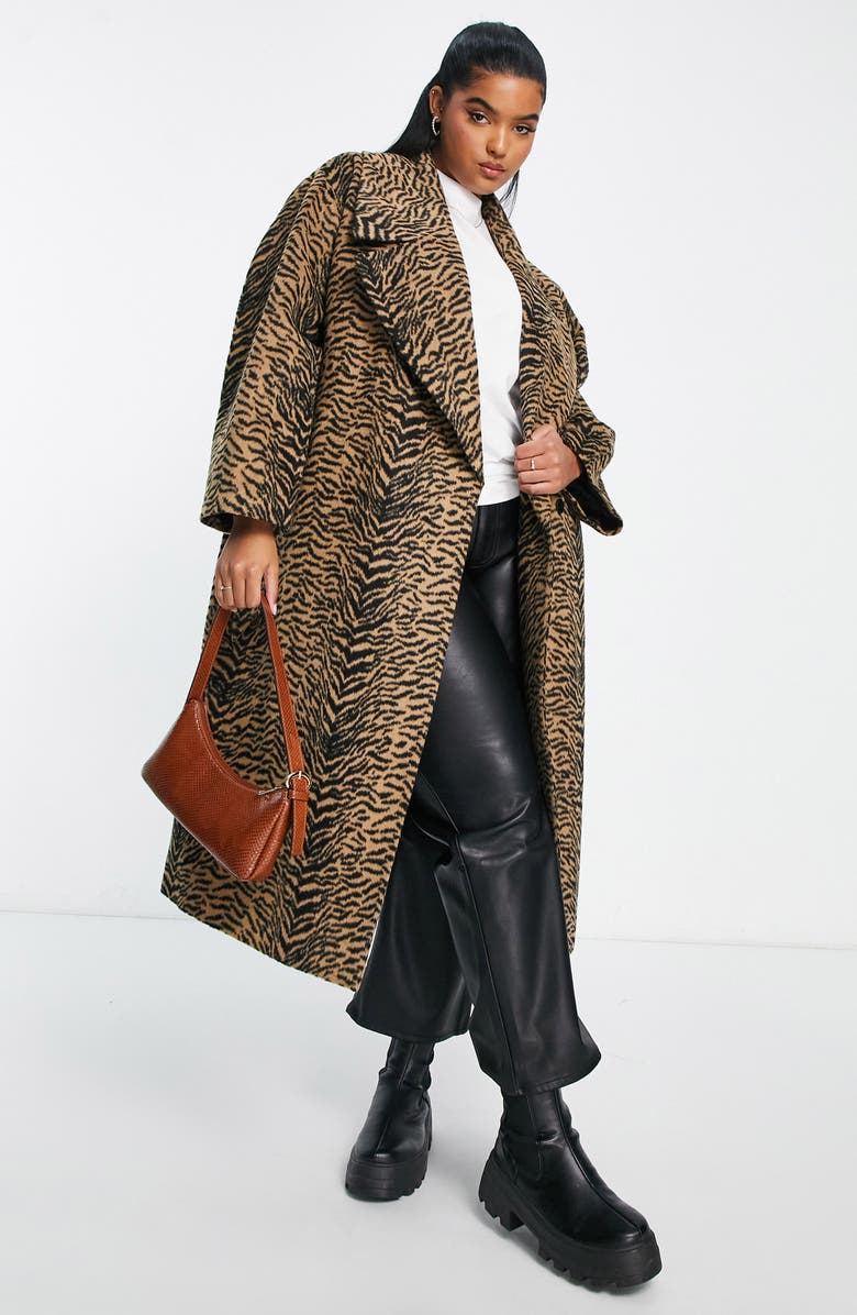 ASOS DESIGN Curve Animal Print Coat, Main, color, 