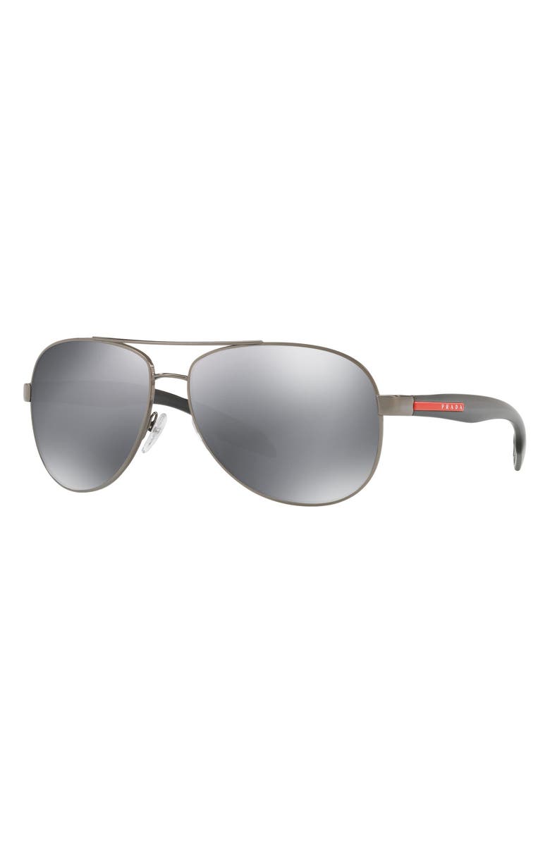 Prada Linea Rossa 62mm Oversize Mirrored Aviator Sunglasses, Alternate, color, Gunmetal/Light Grey/Black