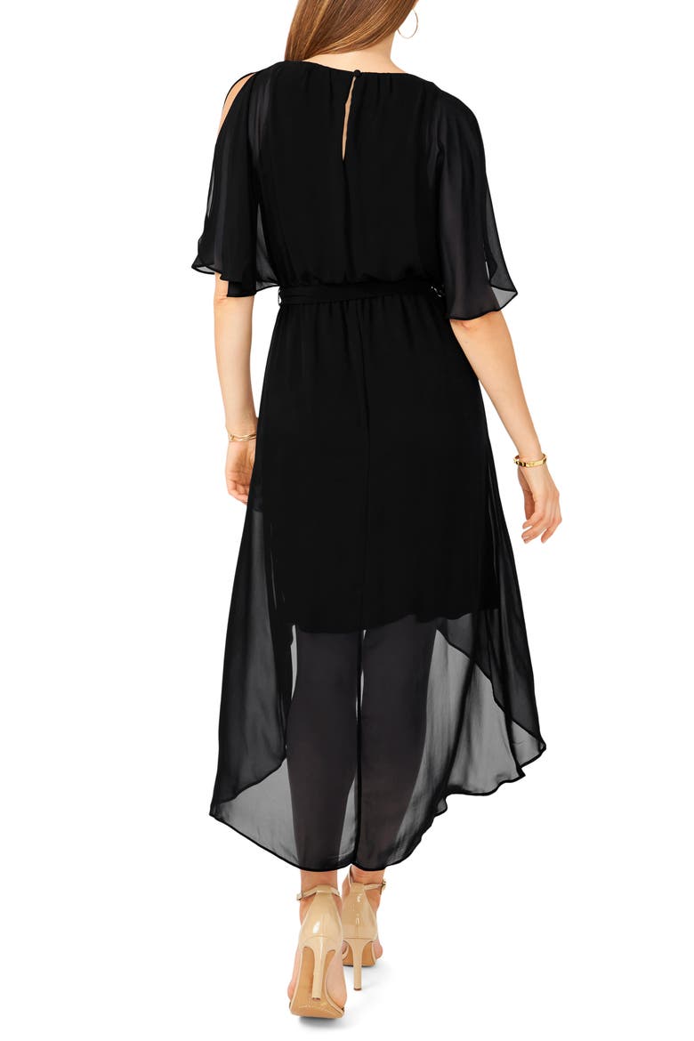 Flutter Sleeve Chiffon High-Low Dress, Alternate, color, RICH BLACK