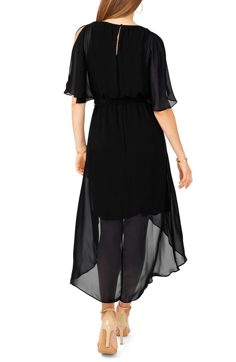 Chaus Flutter Sleeve Chiffon High-Low Dress, Alternate, color, Rich Black