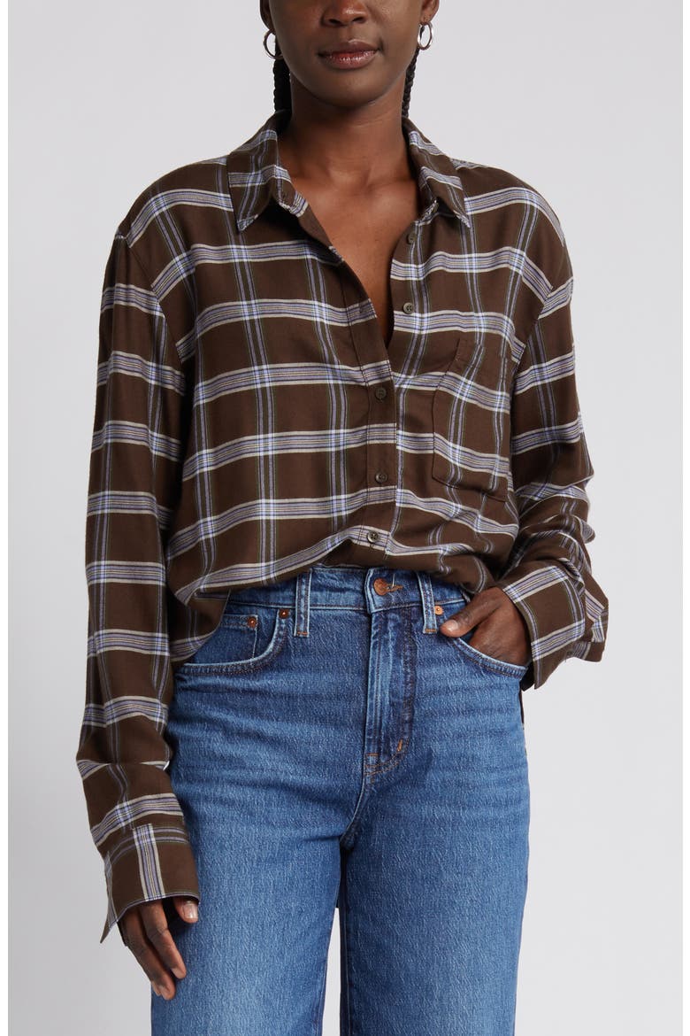 Plaid Boyfriend Shirt, Alternate, color, BROWN MULTI EDDY PLAID