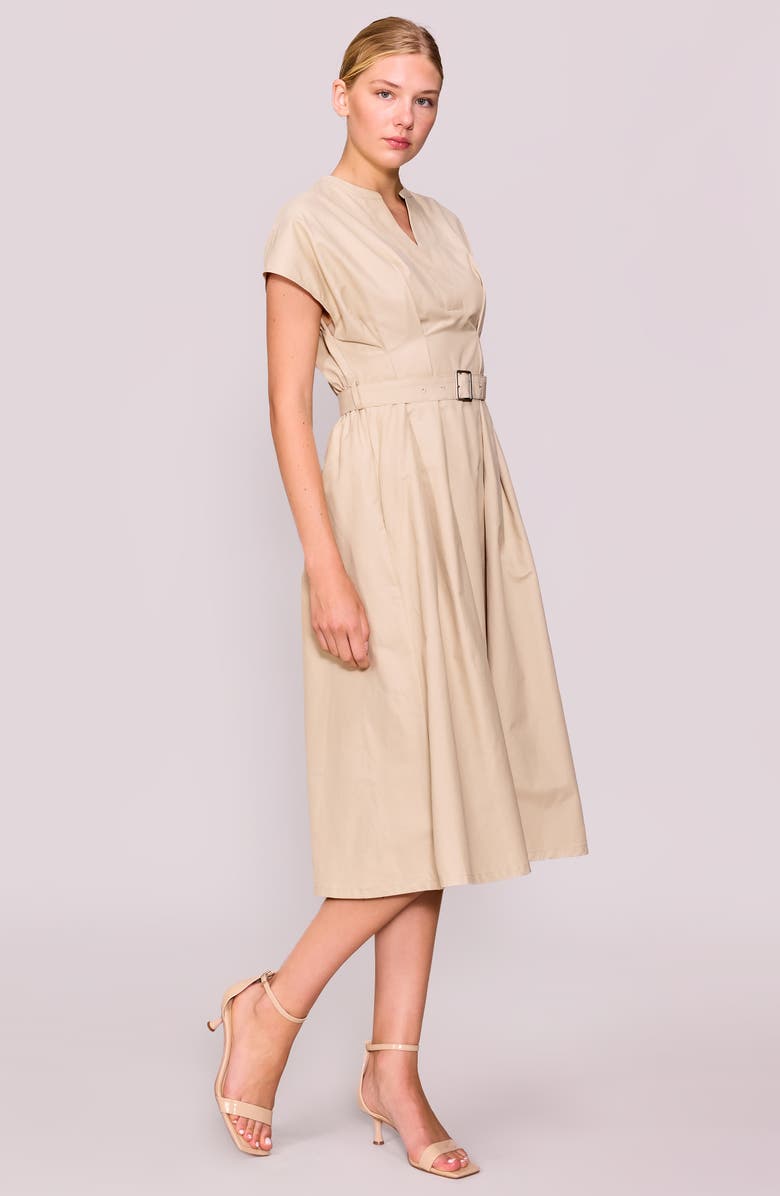 MELLODAY Split Neck Belted Dress, Alternate, color, Beige