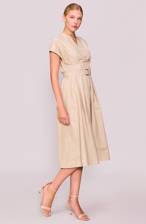 Melloday Split Neck Belted Dress In Neutral