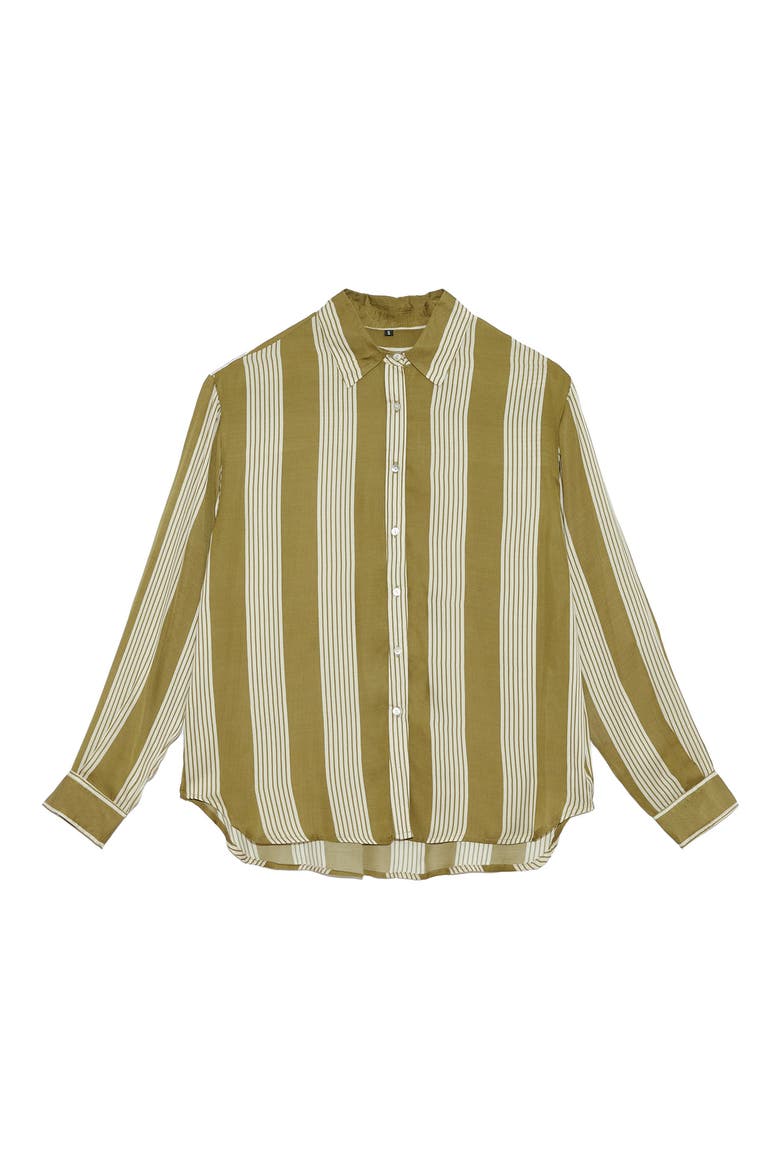 Milo Stripe Satin Shirt, Alternate, color, KHAKI WITH ECRU STRIPES