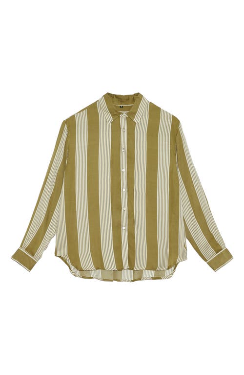 Deluc Milo Stripe Satin Shirt In Khaki With Ecru Stripes