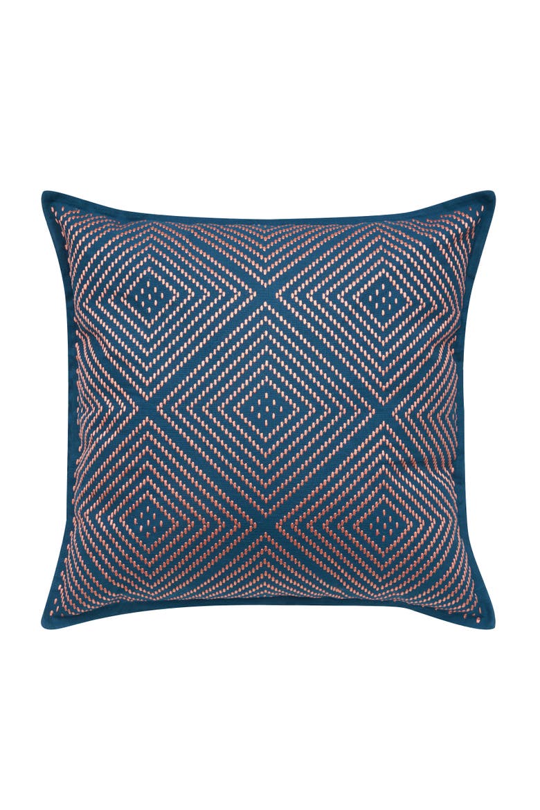 Virginia Embroidered Diamond Pattern Cotton Decorative Throw Pillow, Main, color, Pink