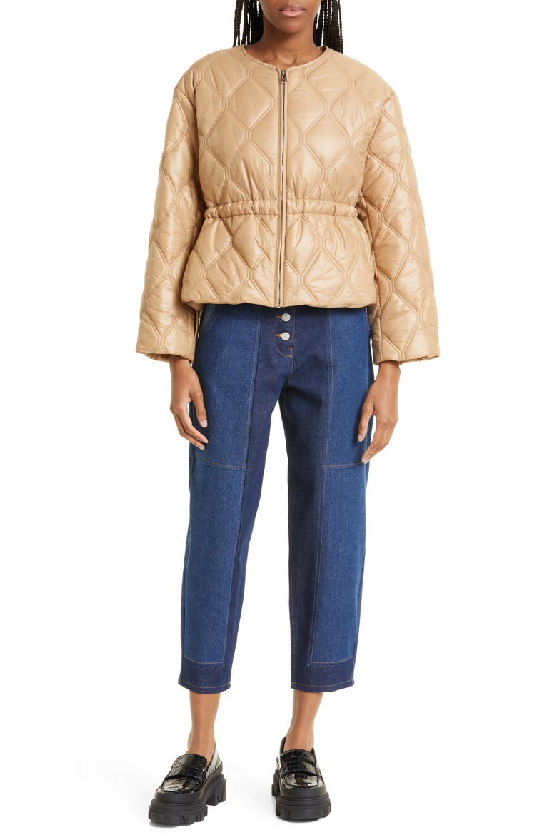Shiny Quilted Recycled Nylon Jacket, Alternate, color, TANIN