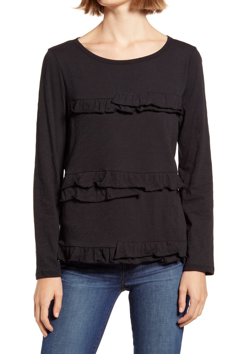 J.Crew Vintage Ruffle Long Sleeve T-Shirt, Main, color, 