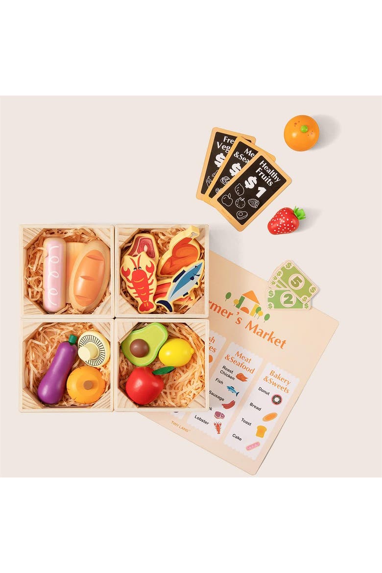 Wooden Play Food Set with Display Rack for Kids, Alternate, color, Multicolor