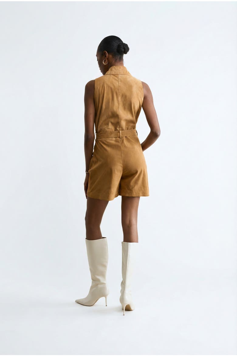 Alina Suede Romper, Alternate, color, Pastel Brown