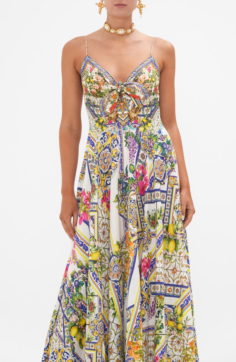 Camilla Mixed Print Linen Maxi Sundress, Alternate, color,