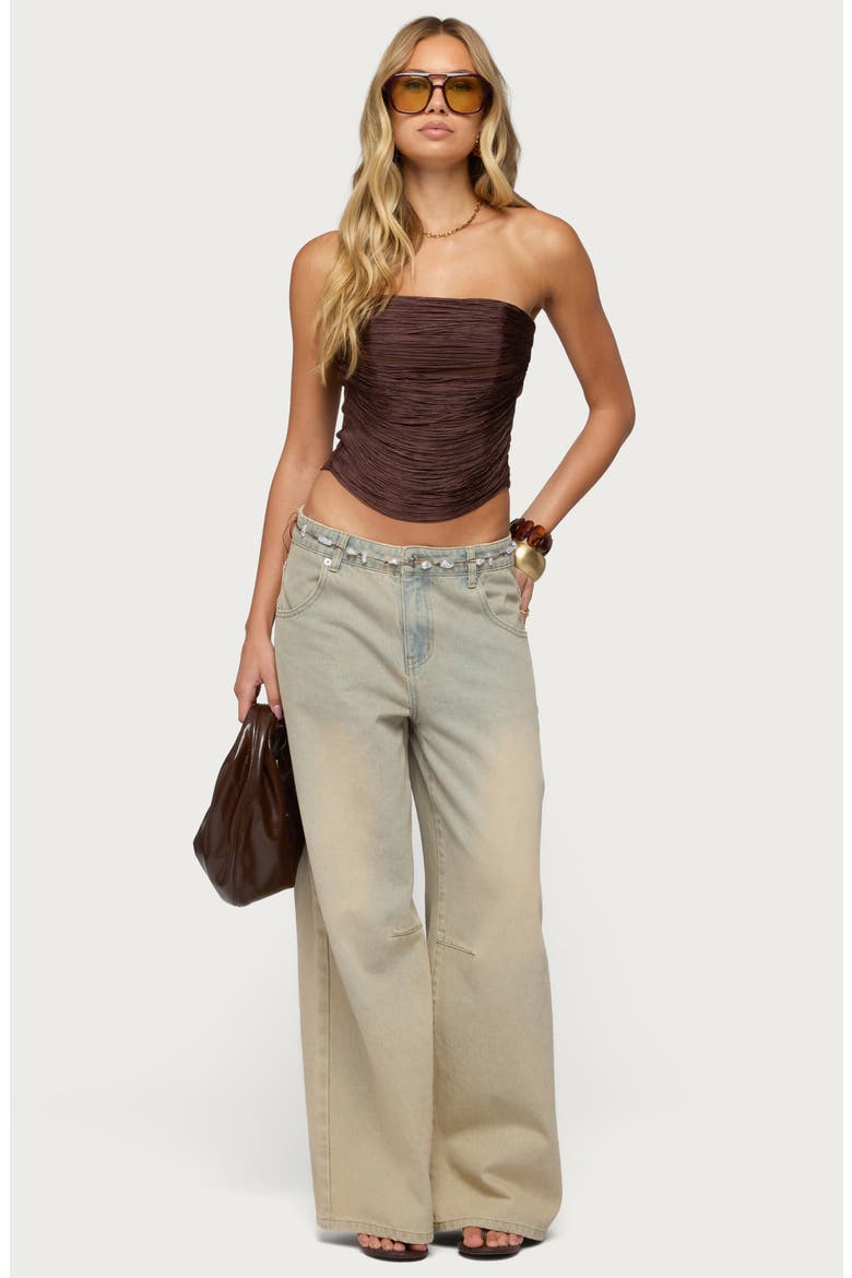 Raddix Fringe Strapless Corset Top, Alternate, color, BROWN