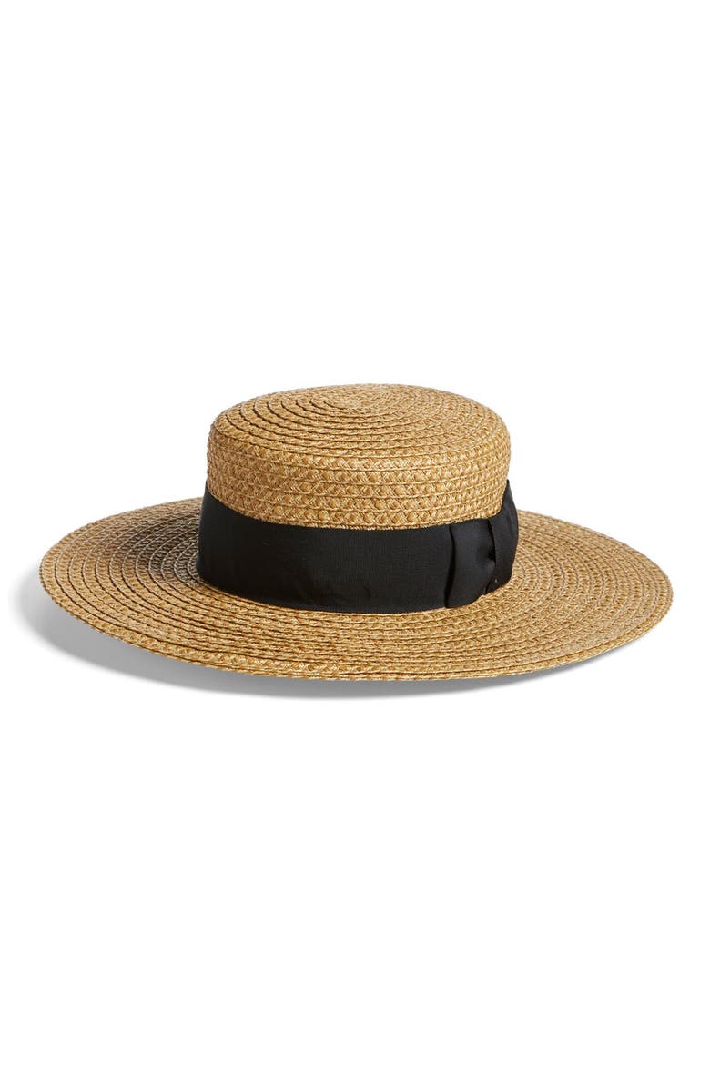 'Gondolier' Boater Hat, Main, color, NATURAL/ BLACK