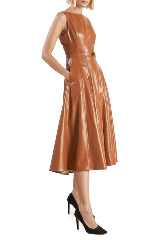 Freemarket Sleeveless Belted Faux Leather Midi Dress In Brown