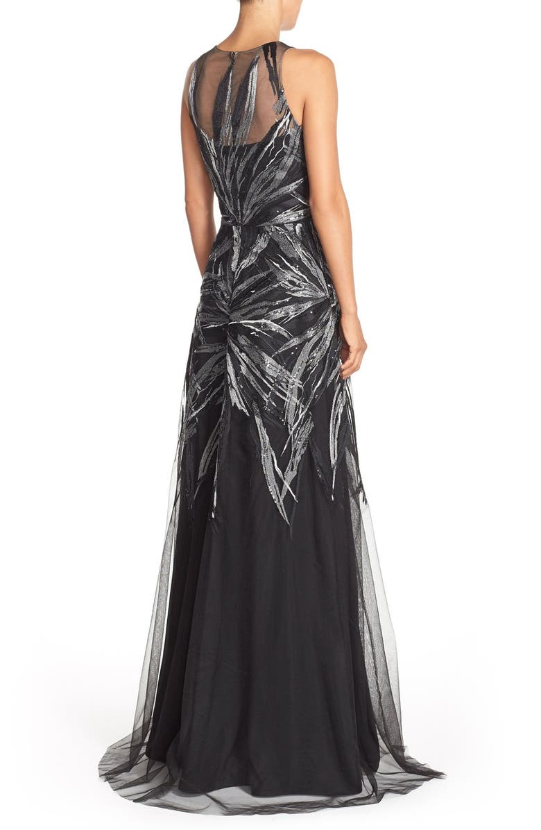 David Meister Sequin Embroidered Mesh Fit & Flare Gown, Alternate, color, 
