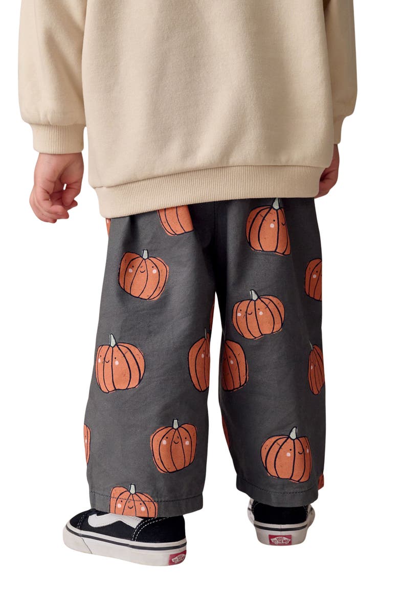 Kids' Pumpkin Print Pull-On Cotton Pants, Alternate, color, BLACK