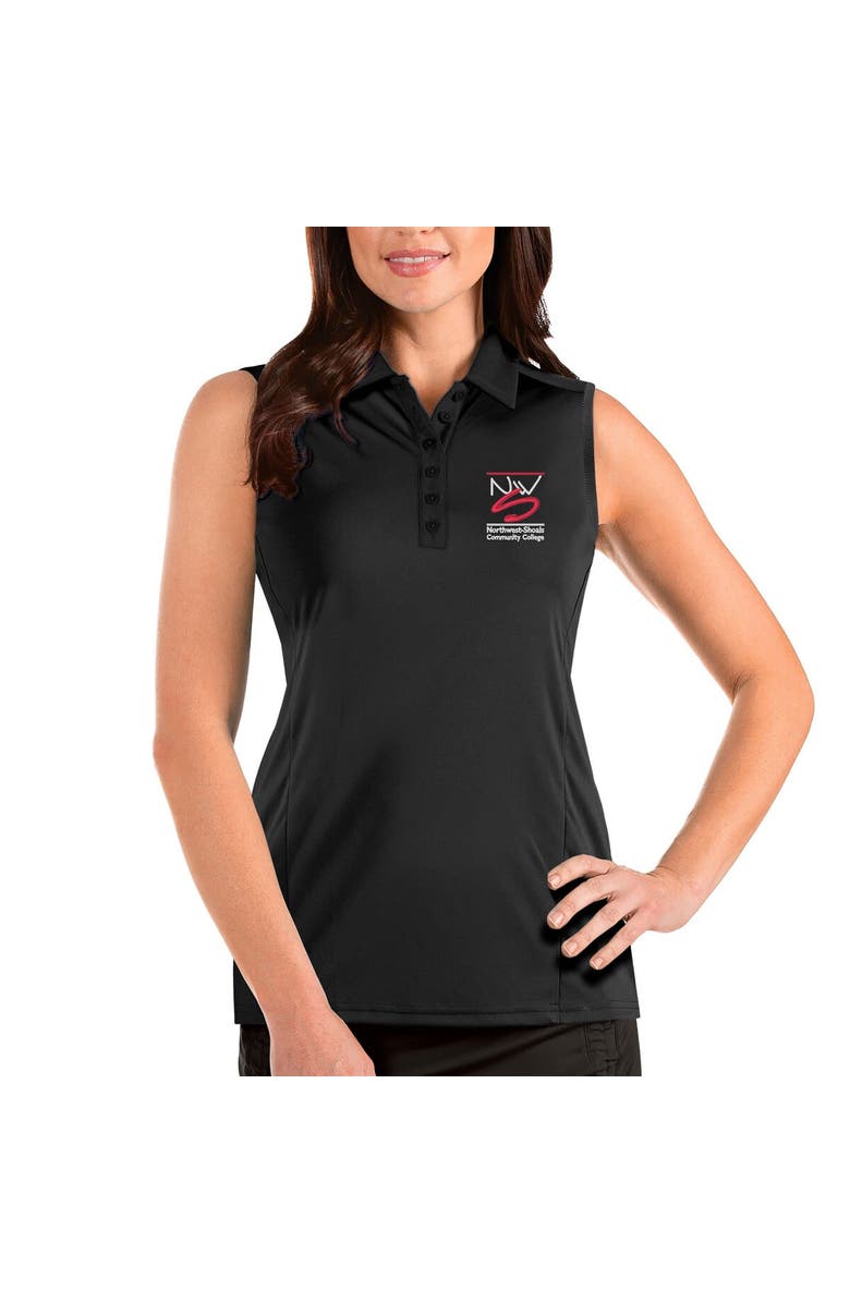 ANTIGUA Women's Antigua Black Northwest-Shoals Community College Sleeveless Tribute Polo, Main, color,