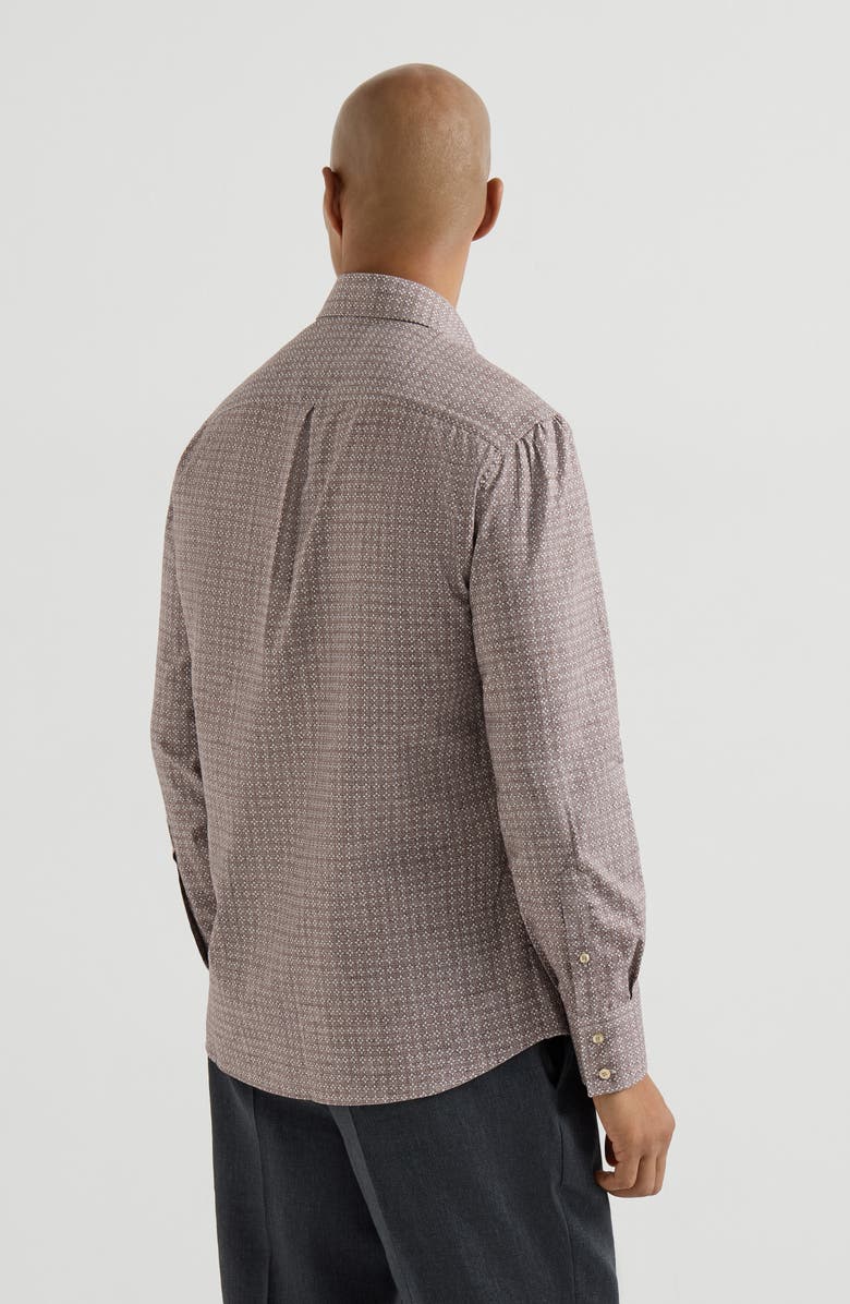 Brunello Cucinelli Printed twill shirt, Alternate, color, Brown