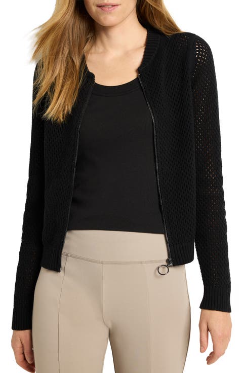 Open Stitch Zip-Up Cardigan