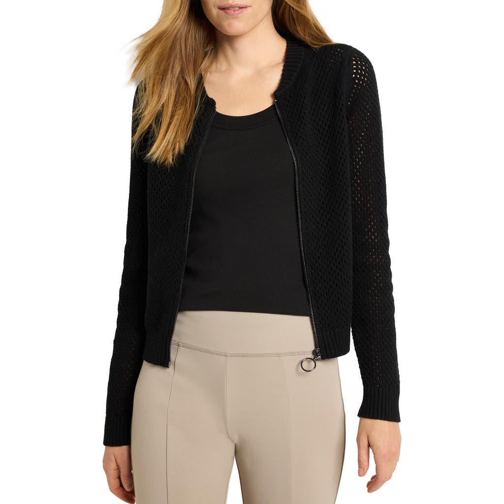 Nz Active By Nic+zoe Open Stitch Zip-up Cardigan In Black Onyx