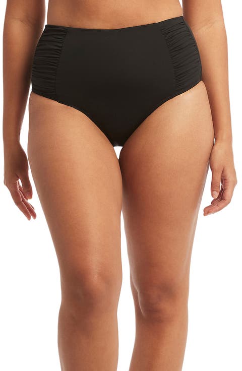 High Waist Gathered Side Swim Bottoms