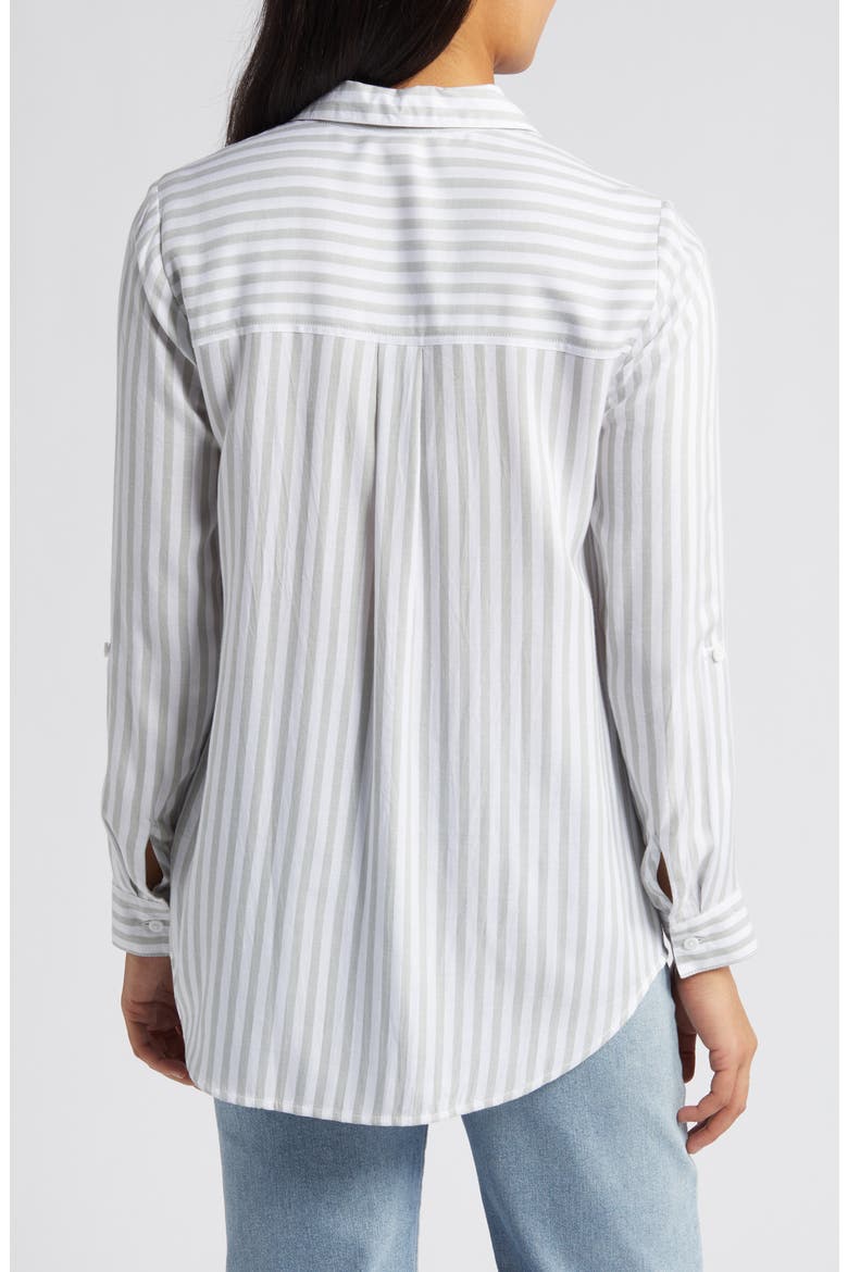 Kaia Stripe Long Sleeve Button-Up Shirt, Alternate, color, GREEN MOSS