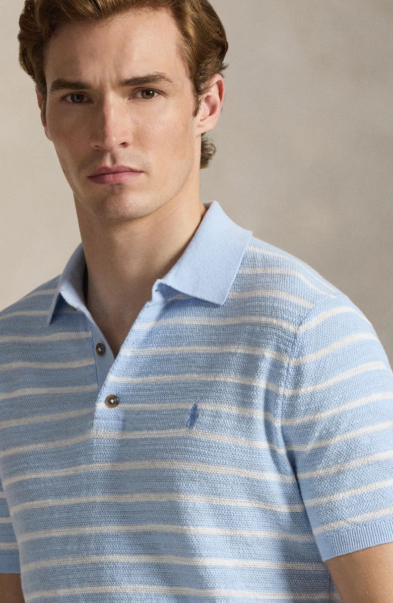 Polo Ralph Lauren Stripe Cotton & Linen Polo Sweater, Alternate, color, Office Blue Combo