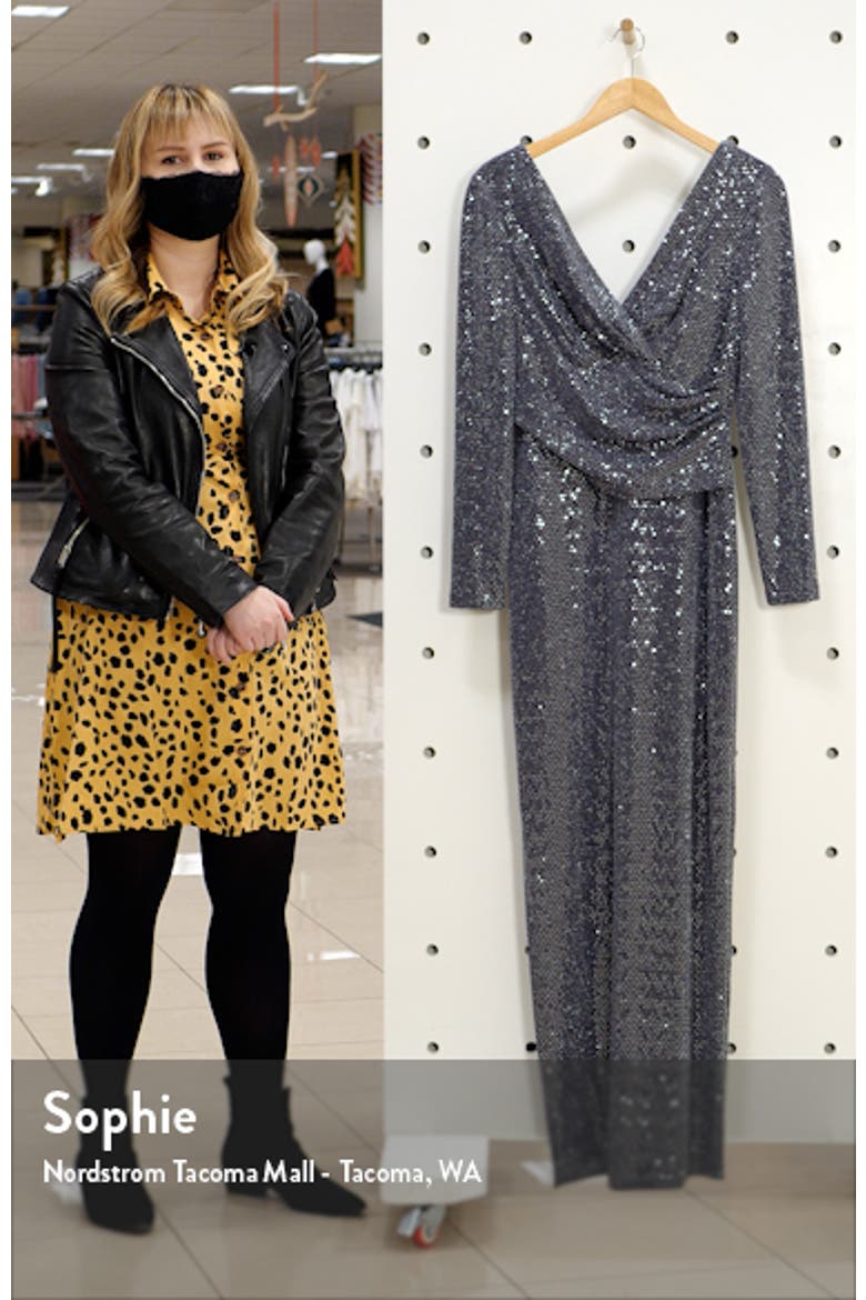 Sequin Wrap Front Long Sleeve Gown video