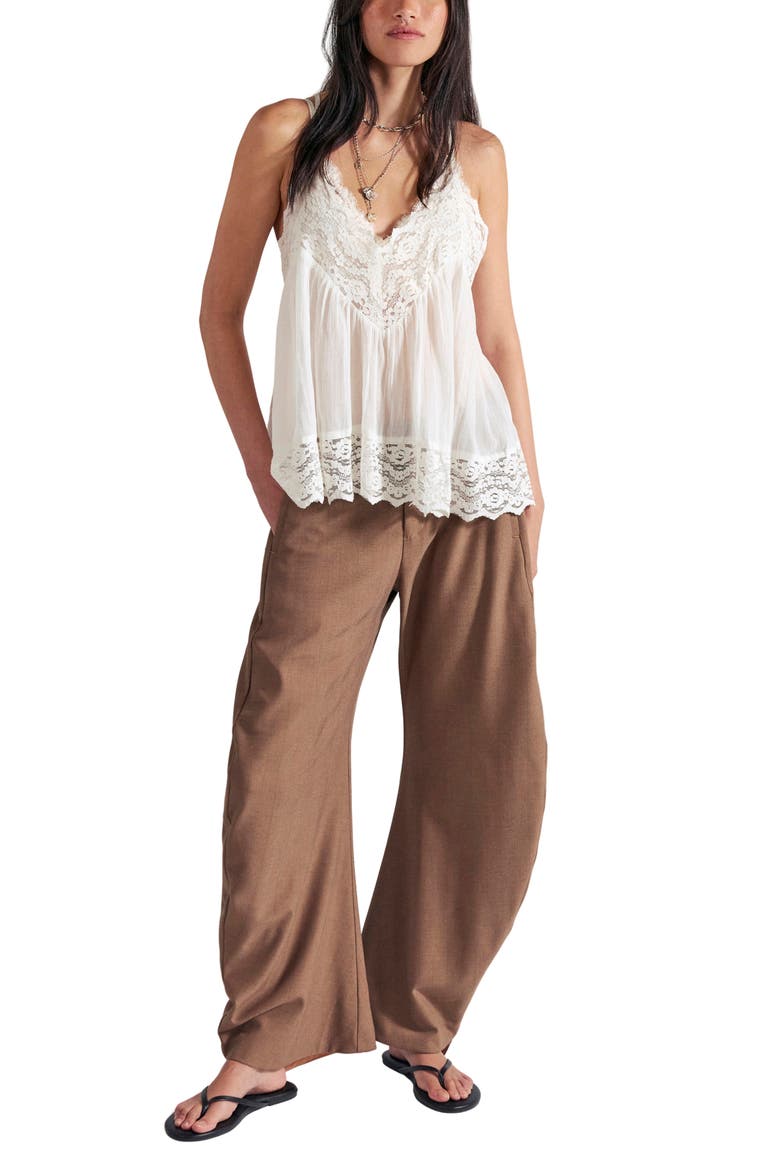 Spotlight Pinstripe Barrel Leg Pants, Alternate, color, BROWN