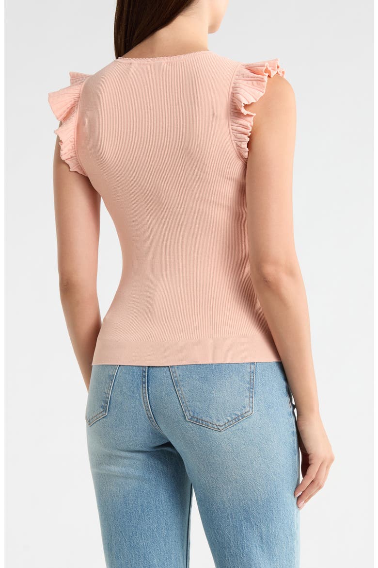 Scalloped Flutter Sleeve Ribbed Top, Alternate, color, PEACH MELBA