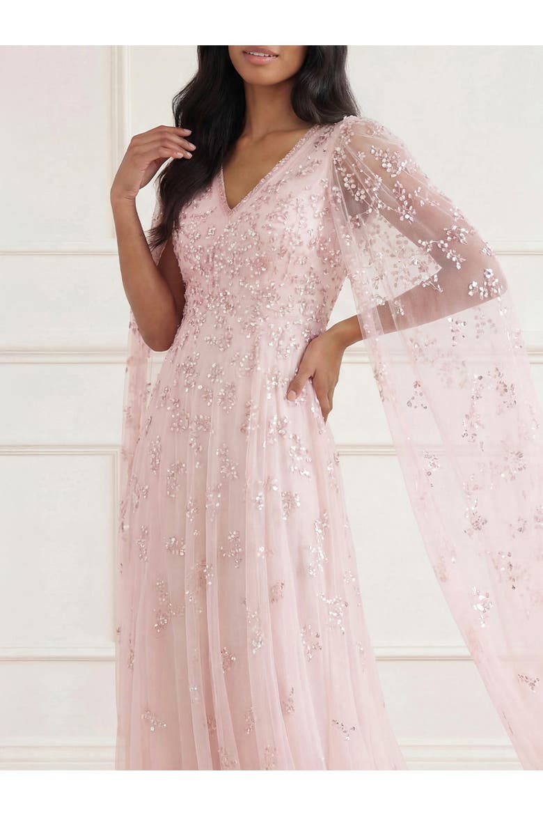 Freesia Shimmer Cape Sleeve Ankle Gown, Alternate, color, Opal