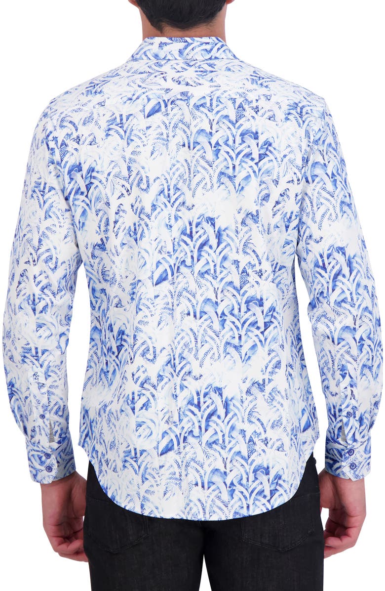 Robert Graham Abstract Frond Print Stretch Cotton Button-Down Shirt, Alternate, color, Blue
