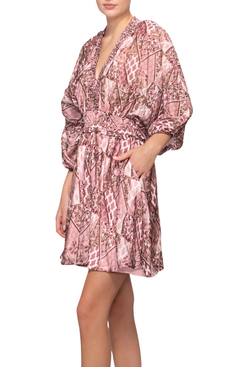 MELLODAY Printed Smocked Dress, Alternate, color, Blush Sage Multi