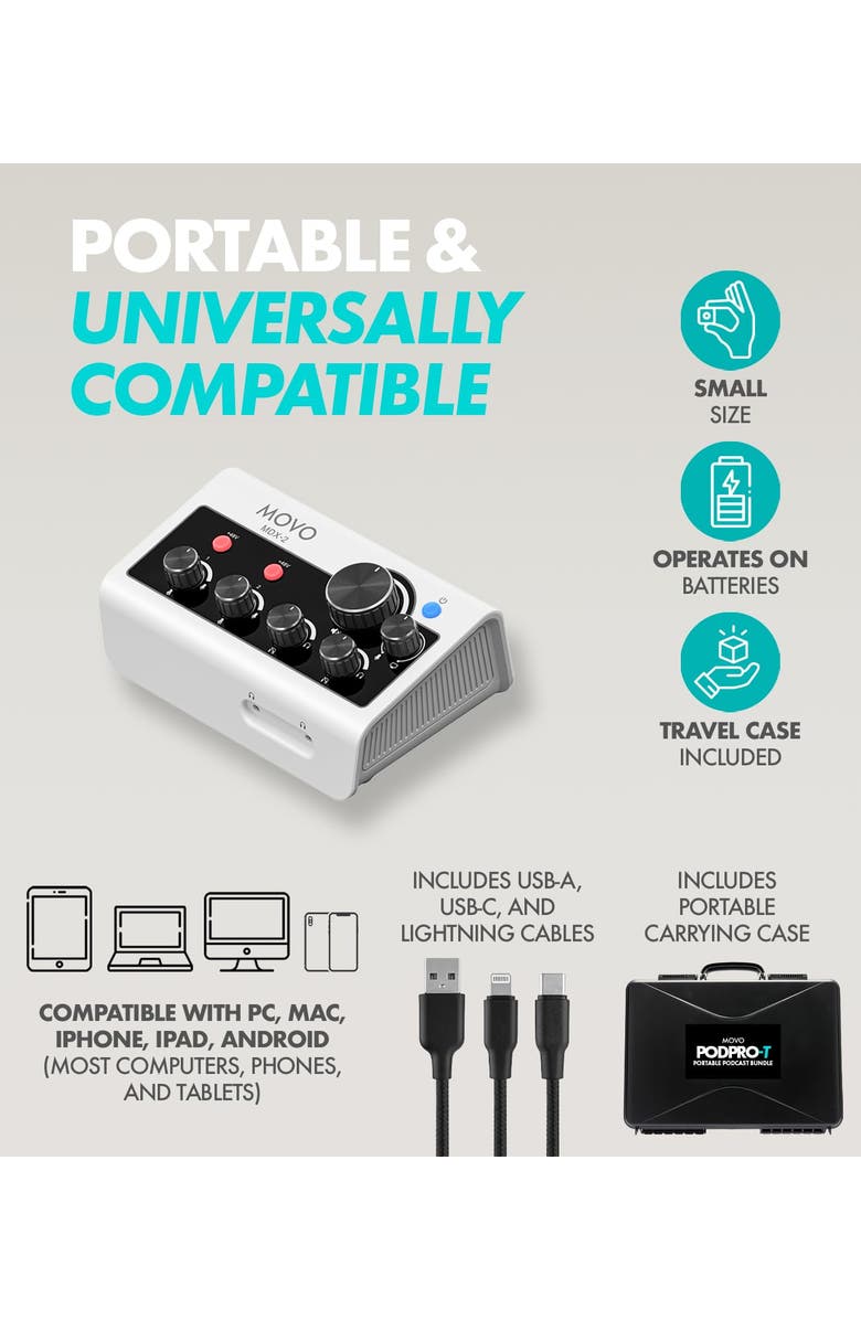 MOVO PodPro-T Portable Podcasting Bundle for 2 for Smartphones and Computers, Alternate, color, Black