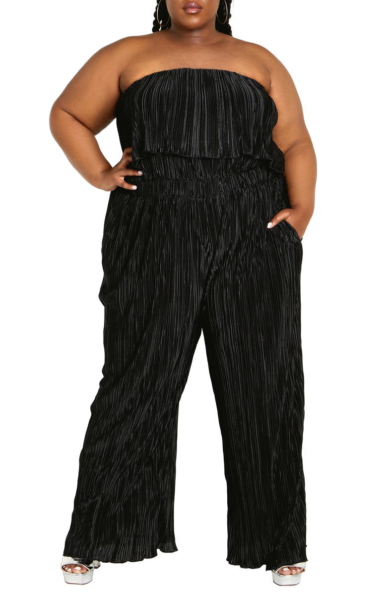 City Chic Hailee Strapless Plissé Jumpsuit, Main, color,
