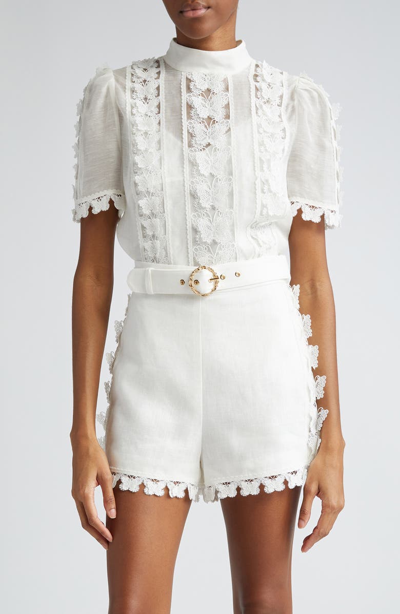 Zimmermann Butterfly Lace Linen & Silk Top, Main, color, 