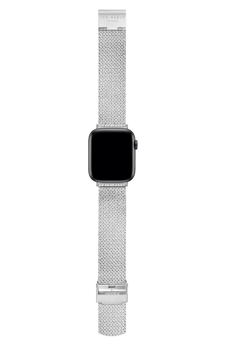 Ted Baker London Shimmer Silver Mesh 20mm Apple Watch<sup>®</sup> Watchband, Alternate, color,