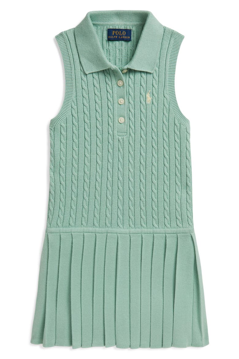 Kids' Cotton Cable Polo Sweater Dress, Main, color, CELADON