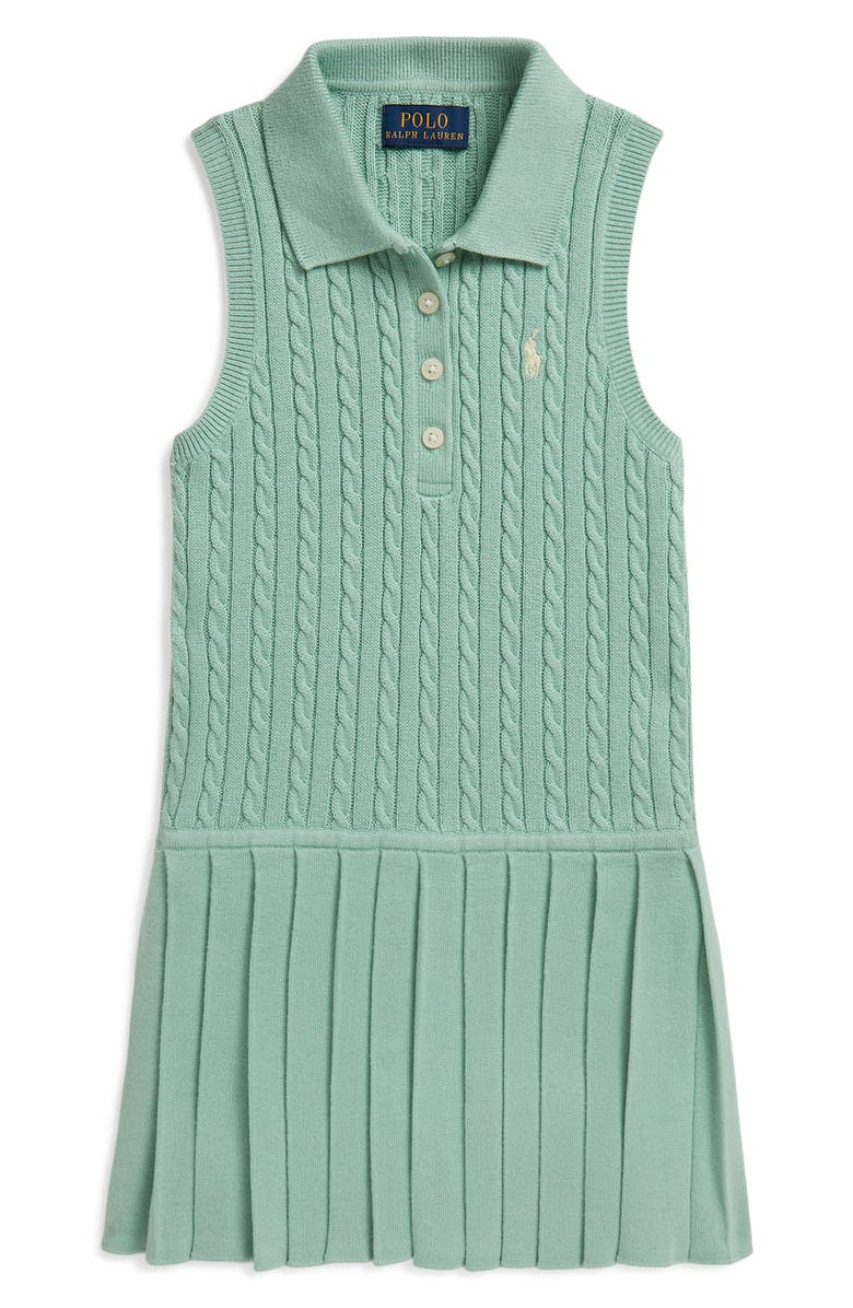 Polo Ralph Lauren Kids' Cotton Cable Polo Sweater Dress, Main, color, Celadon