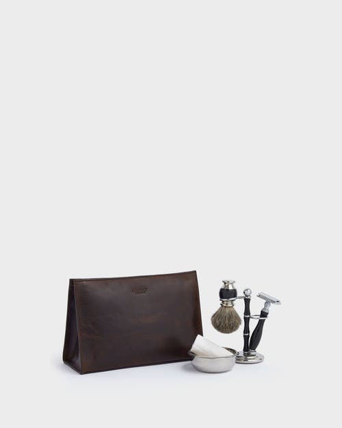 Osprey London The Carter Leather Washbag In Brown