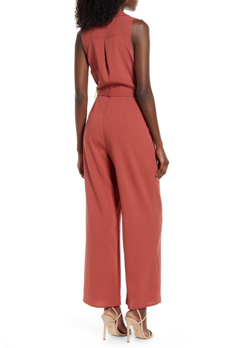 Sleeveless Tie Waist Jumpsuit, Alternate, color, RUST