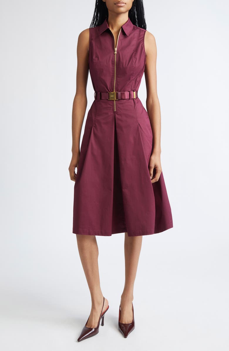 L'AGENCE Kylo Belted Cotton Blend Shirtdress, Main, color, Dark Port