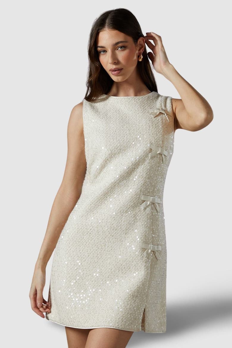 Sequin Boucle Shift Dress, Main, color, Ivory