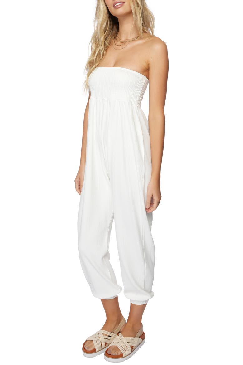Sandy Strapless Capri Jumpsuit, Main, color, WHITE