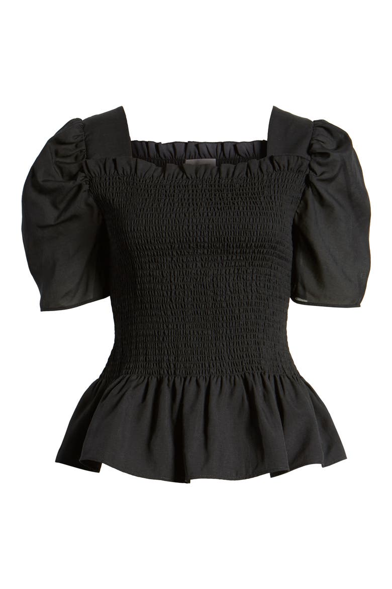 Square Neck Smock Top, Alternate, color, BLACK