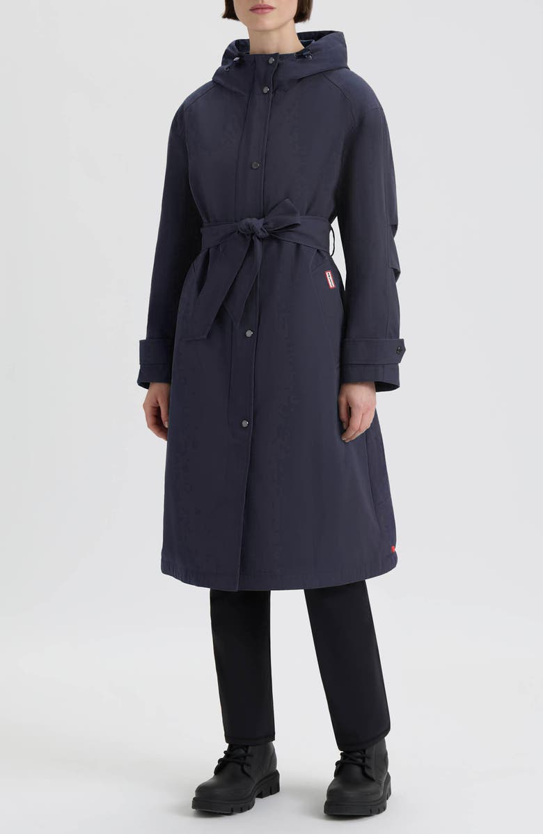 Hunter Violet Hooded Long Trench Coat, Main, color, Midnight