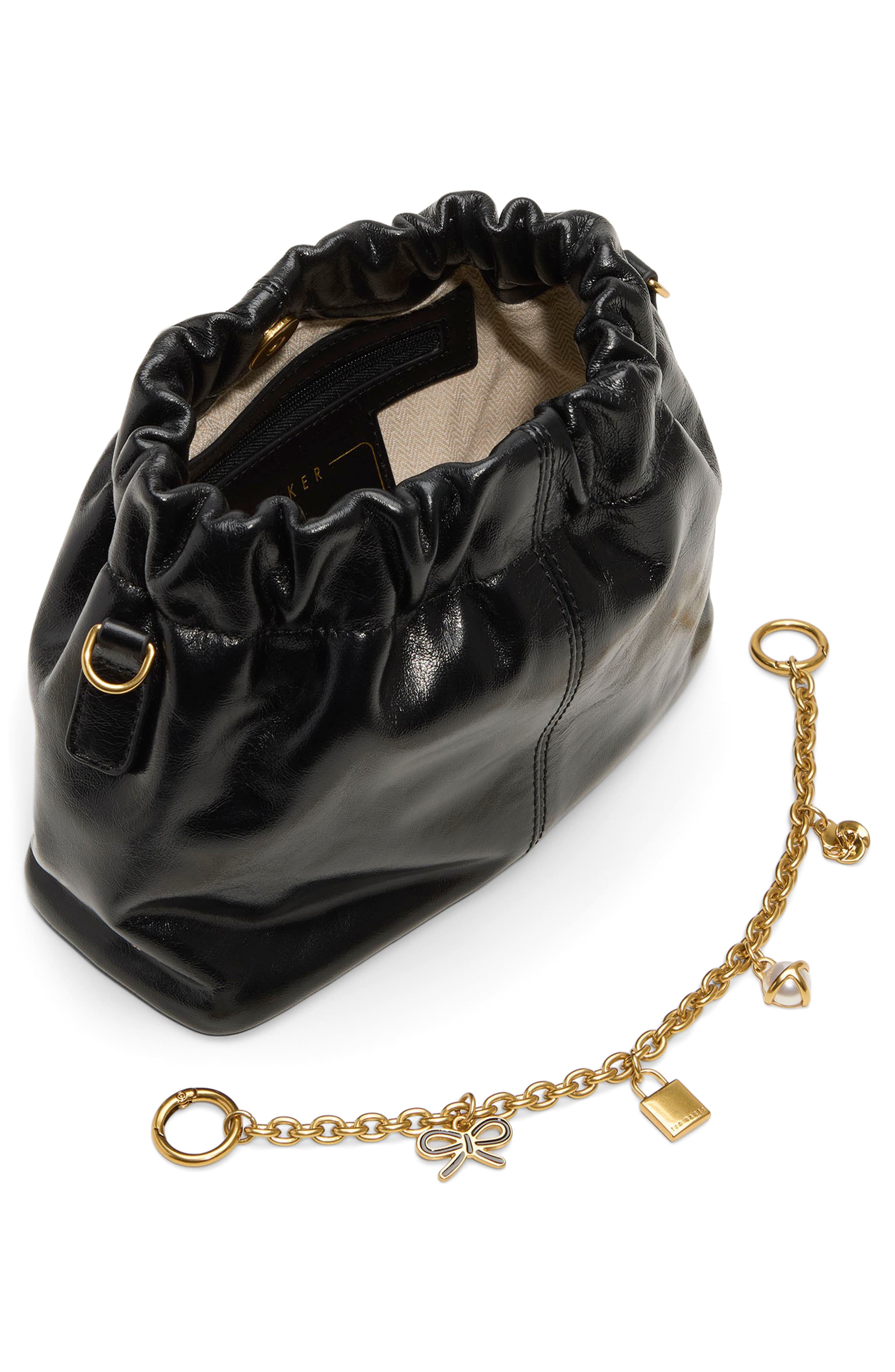 Ted Baker London Essie Leather Charm Bag, Alternate, color, Black Glossy Leather Shiny