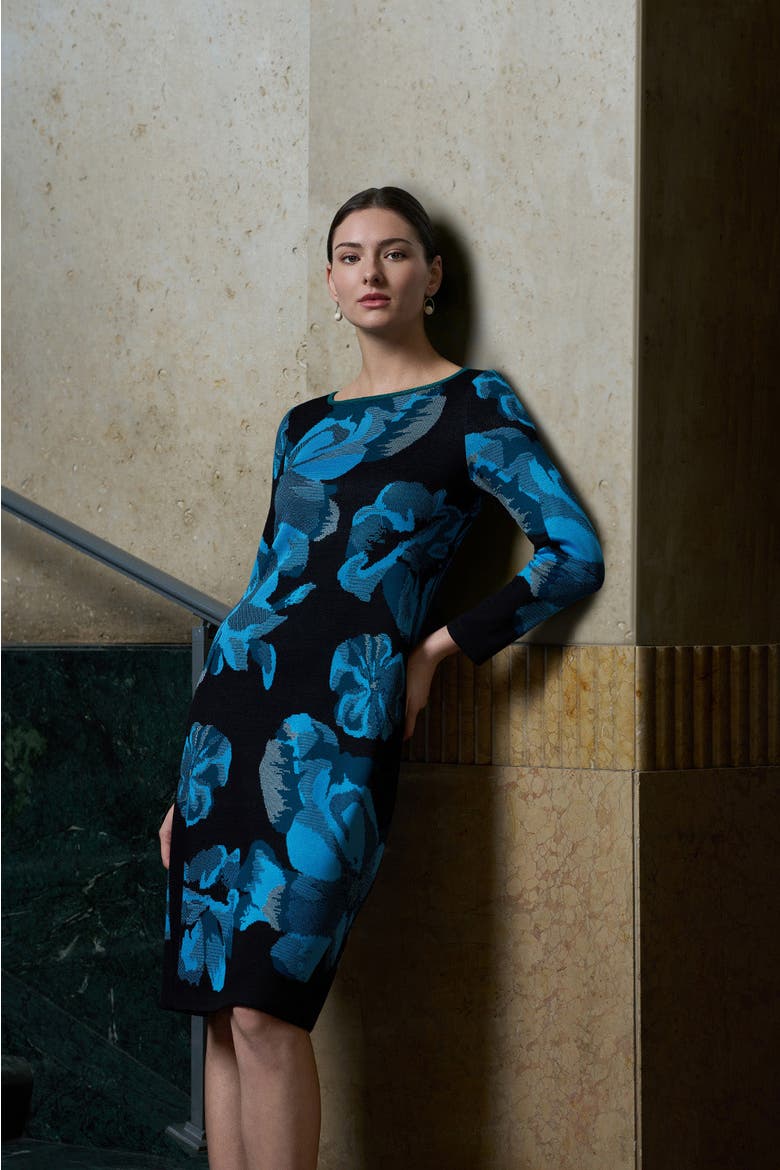 Floral Jacquard Soft Knit Midi Dress, Alternate, color, Deep Teal