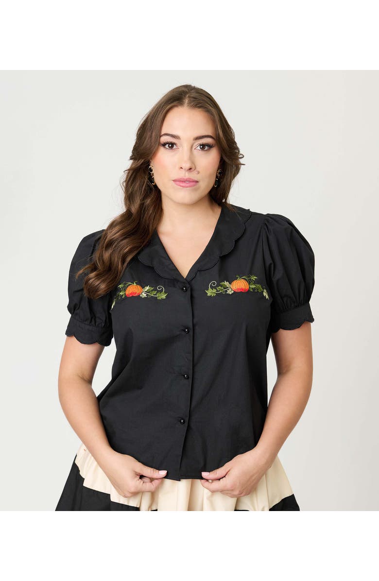 Smak Parlour Embriodered Puff Sleeve Top, Alternate, color, Black