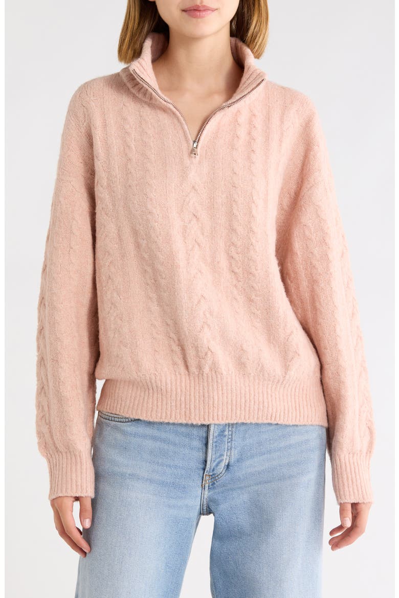 West Half Zip Cable Knit Sweater, Main, color, BLUSH